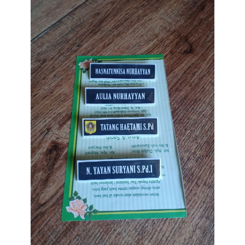 

Nametag atau Papan Nama Dada Sehari Jadi