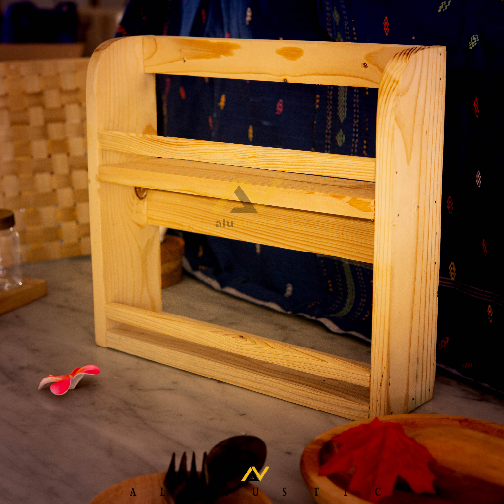HOT PRODUCT TEMPAT BUMBU KAYU 2 TINGKAT 10 TOPLES / RAK KAYU 2 SUSUN / RAK GANTUNG / TEMPAT BUMBU