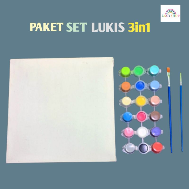 

Paket Lukis Hemat Set 3in1 kanvas + Cat 3mL 6 - 18 Warna