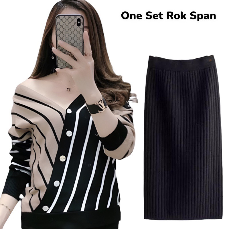 Setelan Rajut Enzo Set wanita Rok span rajut