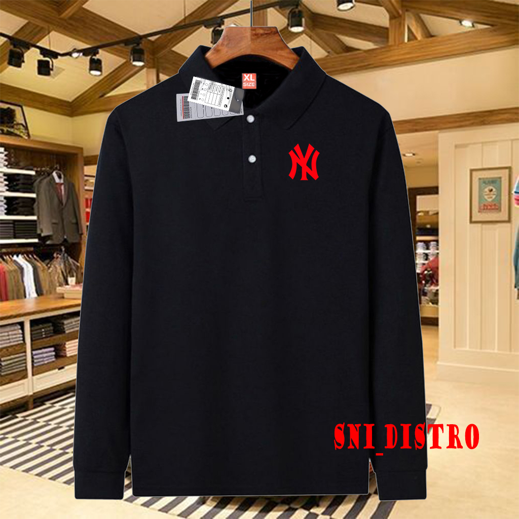 Kaos Polo Kerah Lengan Panjang Pria & Wanita  NY Logo Merah / Premium Quality / Kaos Distro Pria & W