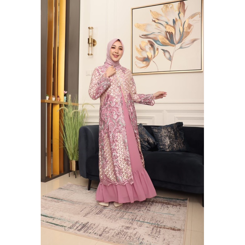 AUMARA Dress - Baju Kondangan Wanita Kekinian - Gamis Pesta Mewah Elegan - Gamis Brukat - Tanahabang