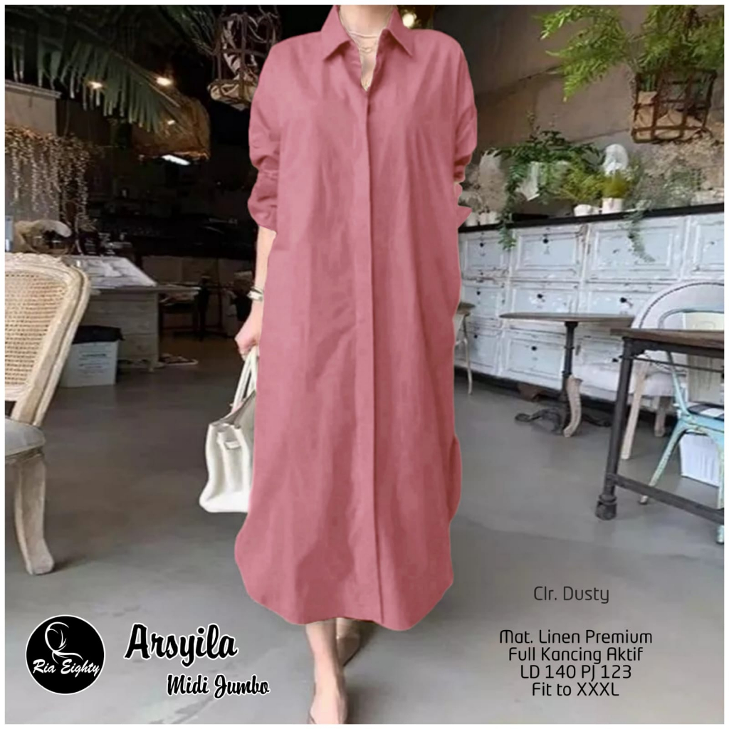 [Bisa bayar di tempat / COD] Arsyla midi jumbo by Ria Eighty arsyla midi dress motif polos bahan kat