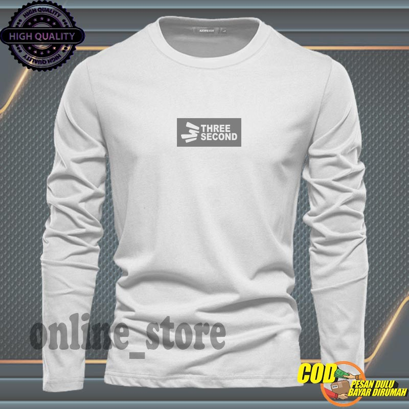 PROMO .... Baju Kaos Pria Lengan Panjang / Baju Kaos Pria & Wanita Casual / Tshirt Distro Logo Three