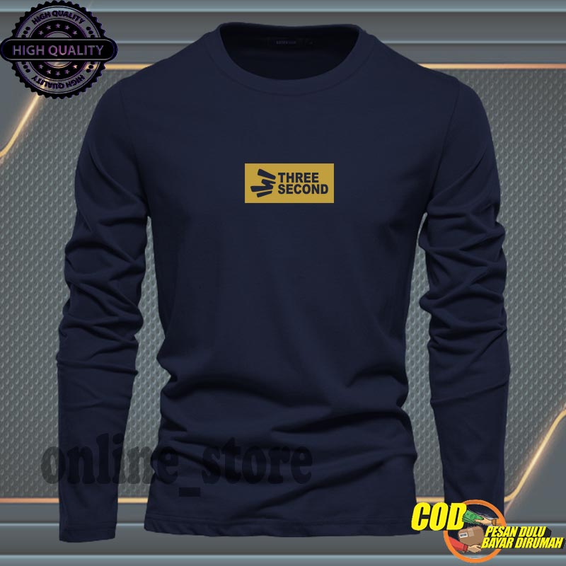 PROMO .... Baju Kaos Pria Lengan Panjang / Baju Kaos Pria & Wanita Casual / Tshirt Distro Logo Three