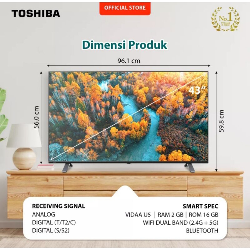 TVD SMART VIDAA U5 LED TOSHIBA 43 INCH 43E330LP GARANSI RESMI