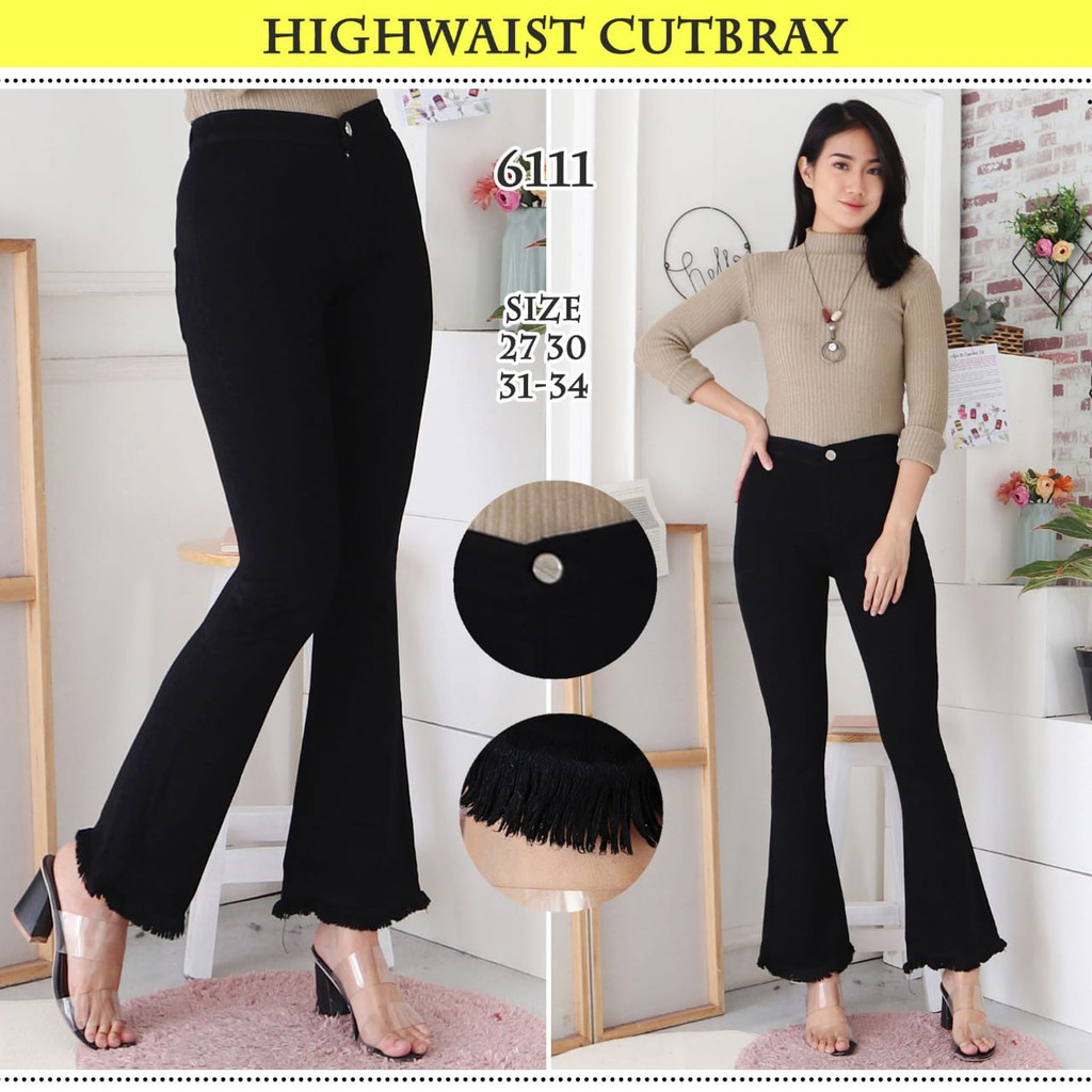 100% AMAN HW Highwaist Cutbray Jeans Wanita Stretch, Rawis Kekinian, Long Pants - Celana Cutbray