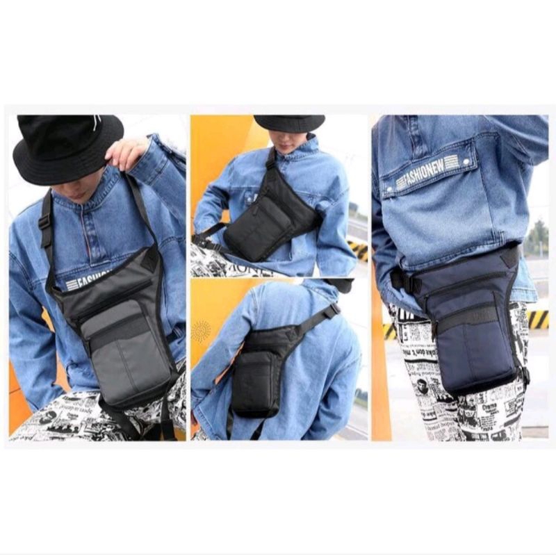 Tas Selempang Paha Pria HAOSHUAI Tas Pria Biker Pinggang Waterproof 327 original import