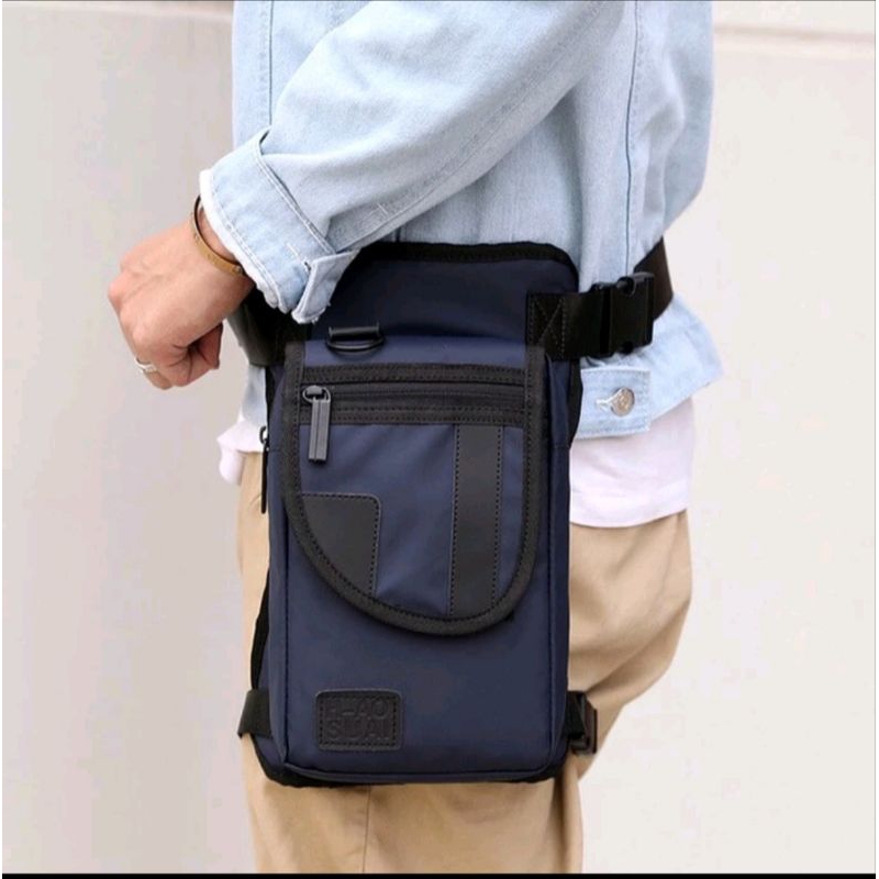 Tas Selempang Paha pria HAOSHUAI Tas Pria Pinggang Biker Waterproof 328 original import