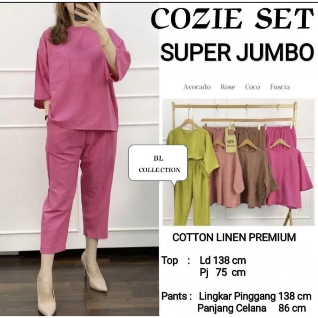 COZIE One Set Jumbo Setelan Wanita SUPER JUMBO Terbaru XXXXL,One Set Katun Linen Premium Baju Outfit