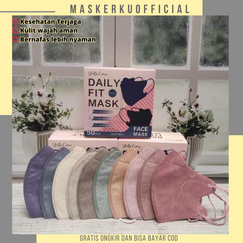 Masker Duckbill Y&B Care Mix warna 3ply Dewasa / duckbil warna ynb care isi 50 pcs earloop 3 ply