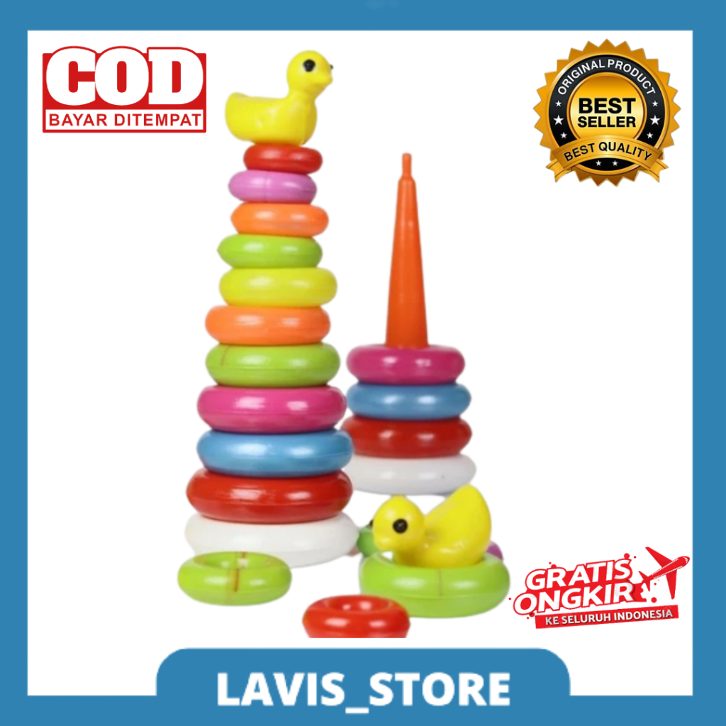 MAINAN EDUKASI ANAK DONAT SUSUN 12 RING PLUS BEBEK B429 RING DONAT 12 SUSUN JUMBO DONAT RING BISA CO