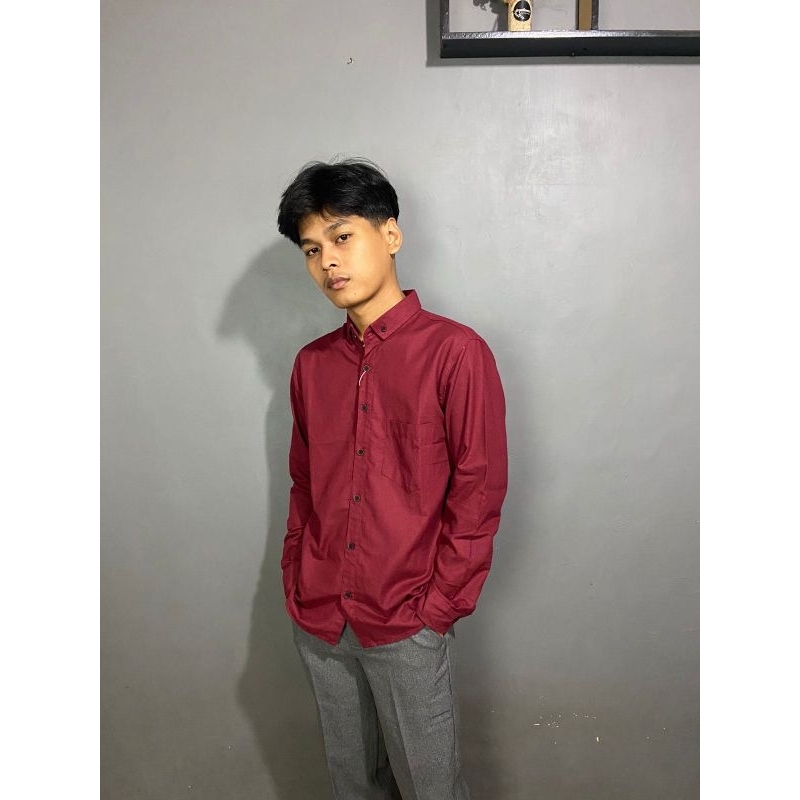 Kemeja Pria Formal Kemeja Polos Merah Maroon Kemeja Pria