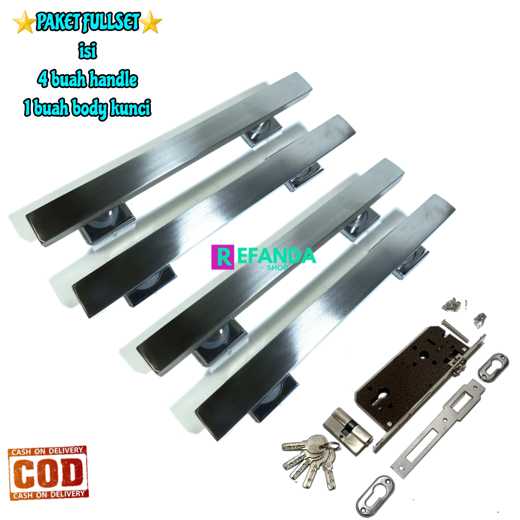 fullset lock body kunci dan 4 buah gagang handle pintu rumah untuk pintu depan model kupu tarung dau