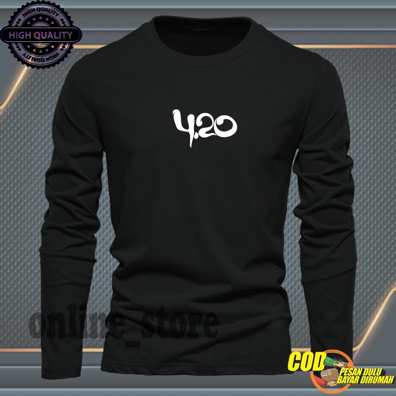 PROMO .... Baju Kaos Pria Lengan Panjang / Baju Kaos Pria & Wanita Casual / Tshirt Distro Logo 420 T