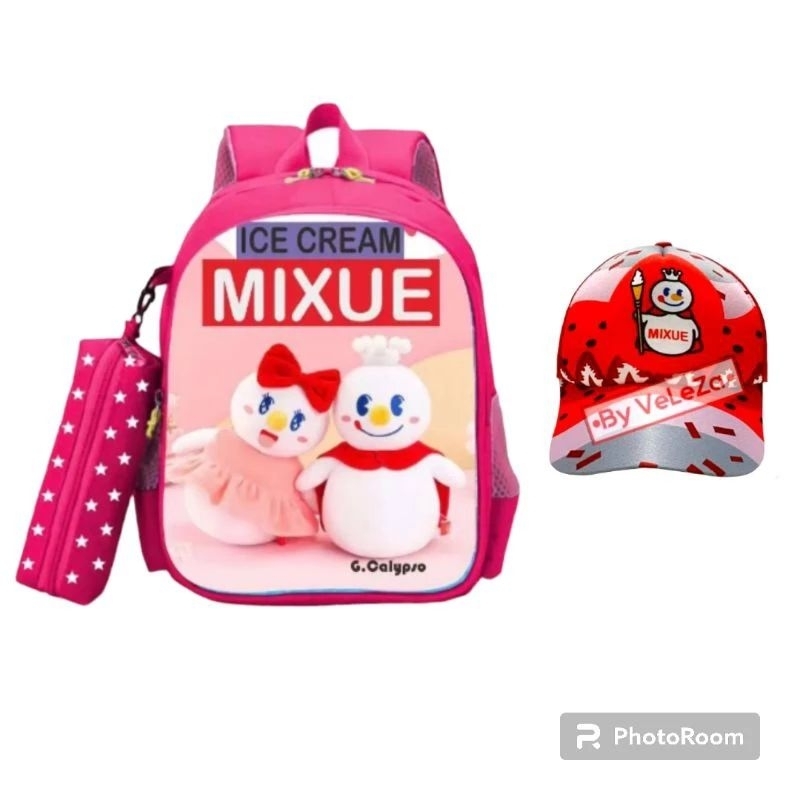 TAS RANSEL TROLI ANAK MIXUE ES CREAM TAS RANSEL TROLI ANAK TK DAN SD TAS SEKOLAH DORONG TROLI MIXUE