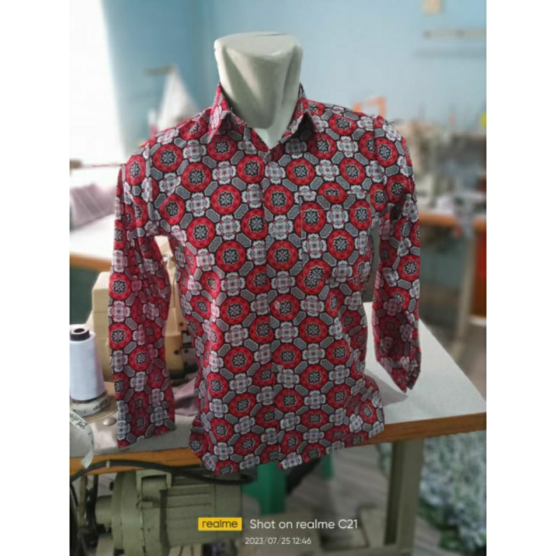 Baju Seragam Batik sekolah motif Bunga matahari warna MERAH CABE