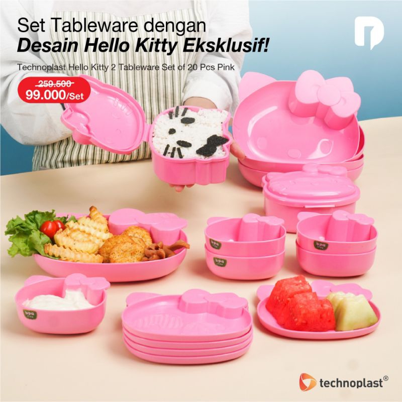 Technoplast Hello Kitty 2 Tableware Set of 20 Pcs Pink