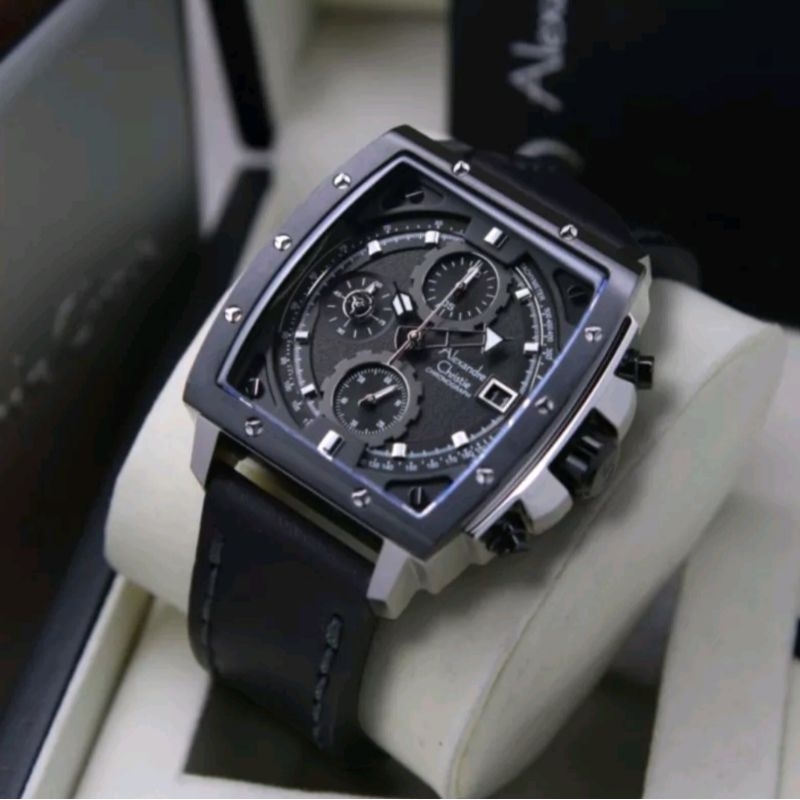 New  jam tangan pria alexander cristie original ac6411 silver black leather
