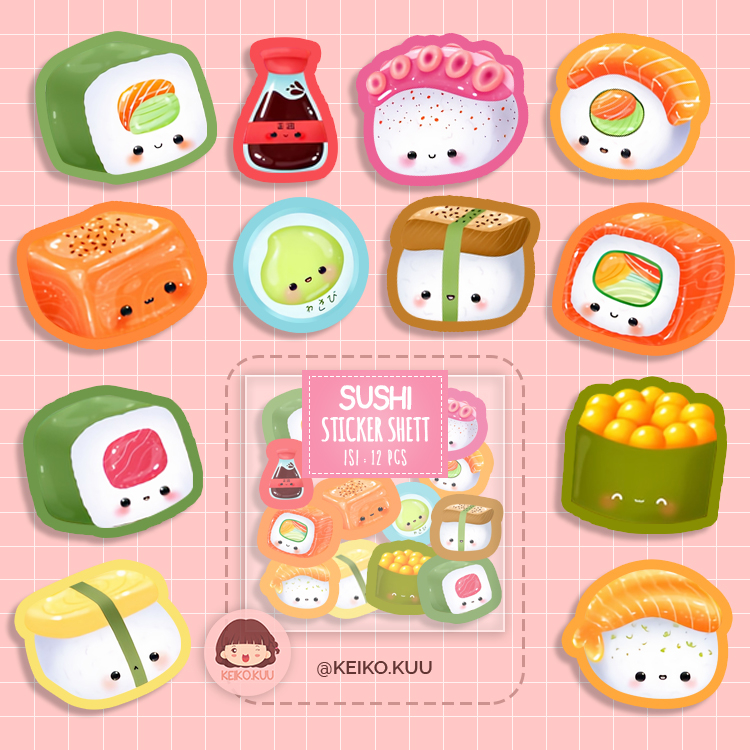 

[ 12 PCS ] STICKER SET SUSHI KAWAI WATERPROOF MURAH | BISA DITEMPEL PADA LAPTOP, HP, MOTOR, DLL