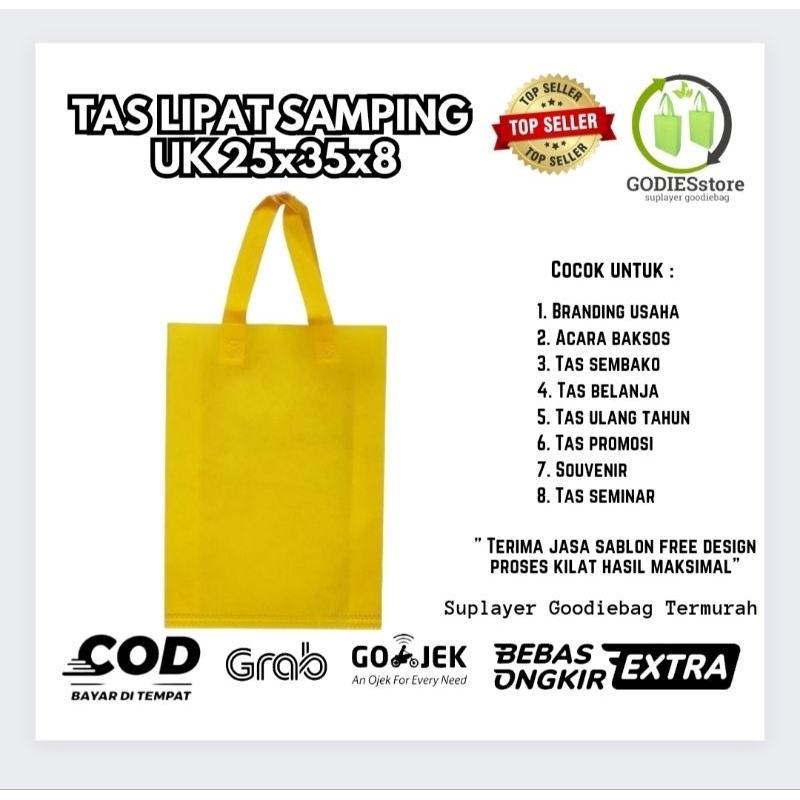 

Tas tali spunbond ukuran 25x35x8 HLS (handle lipat samping) tas tali bahan tebal full press harga per lusin