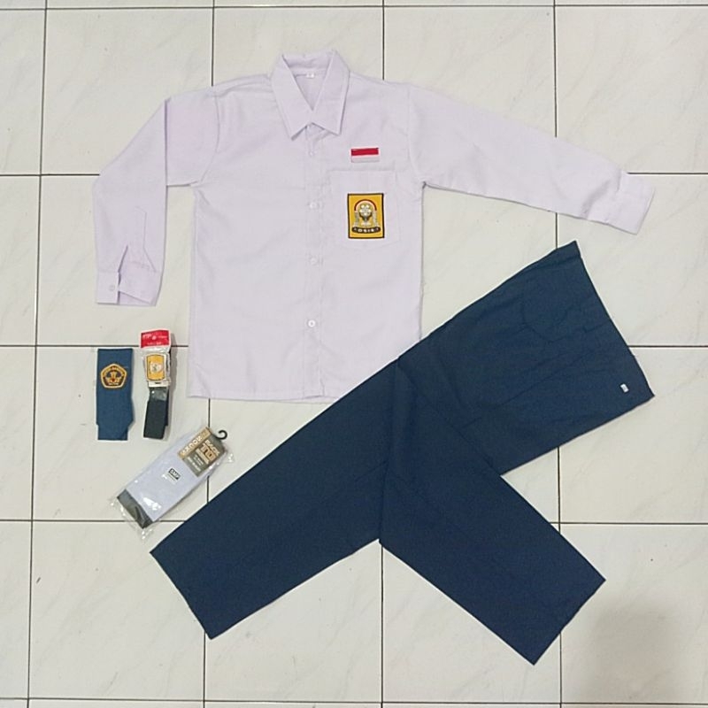 Set Seragam SMP Biru-Putih Baju Panjang Celana Panjang