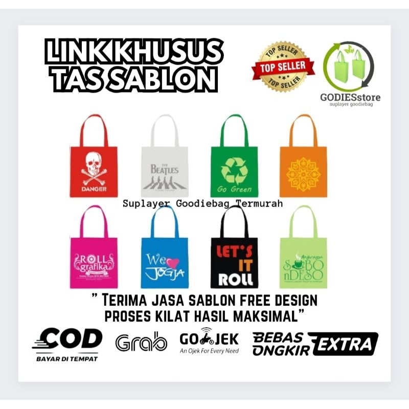 sablon Goodiebag Spunbond Tas Tali Full Press uk 25x35x8 sablon 2 sisi 2 warna FREE DESIGN proses Ce