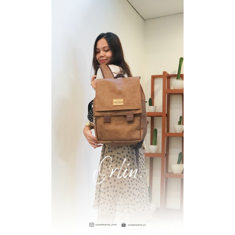 (RUMAH WARNA ) Tas Ransel Orlin Warna Tan Sekolah Kerja