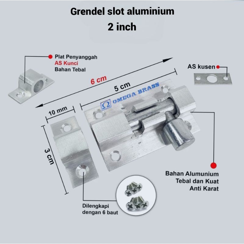 Grendel slot jendela 2 inch/grendel pintu dan jendela