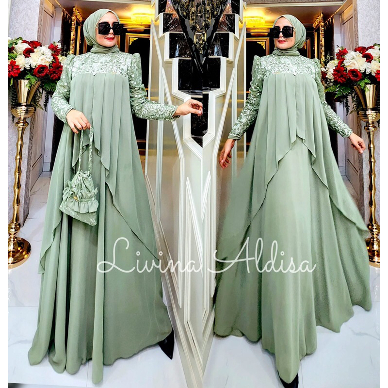 gamis dress gaun pesta livina cantik keren mewah kondangan seragam bridesmaid formal acara muslimah 