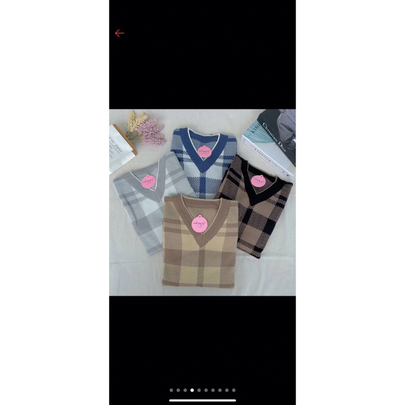 Motif Blouse KOTAK GIGHAM Sweater Rajut Wanita Import/ Kaos Rajut Wanita Import