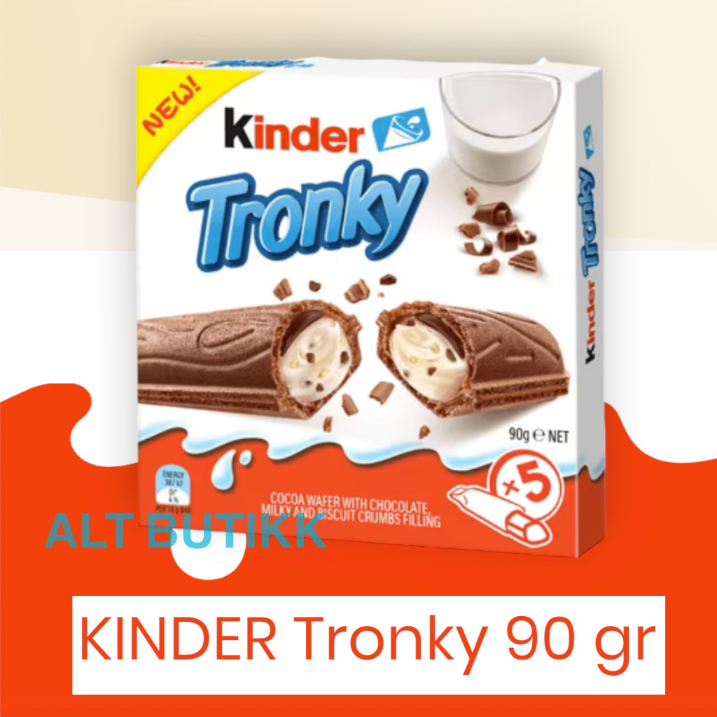 

KINDER TRONKY 90 GR | COCOA WAFER WITH CHOCOLATE , MILKY AND BISCUIT CRUMBS FILLING