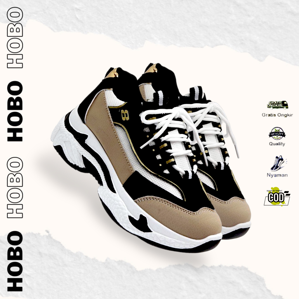[ HOBO ID ] SNEAKERS WANITA KOREA SEPATU OLAHRAGA WARNA COKLAT DAN HITAM CEWEK