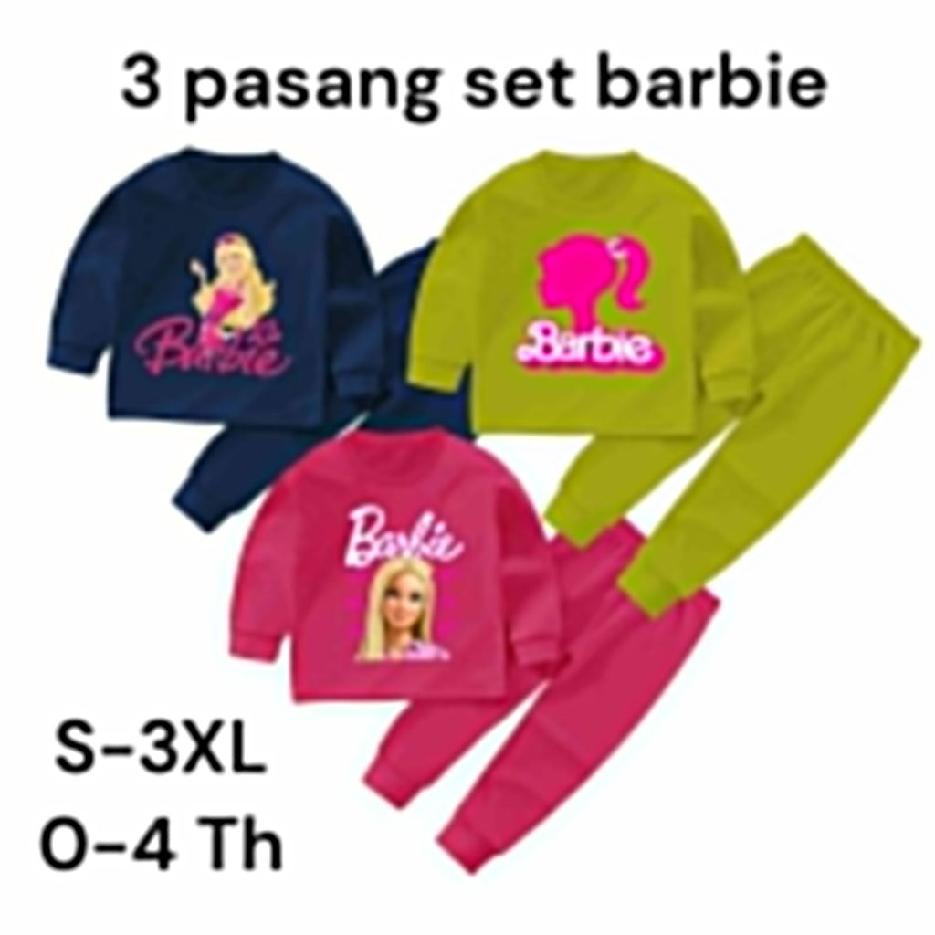 3 Set Barbie Baju Tidur Piyama Anak Dan Bayi Perempuan Hits Viral usia 0-4 Tahun