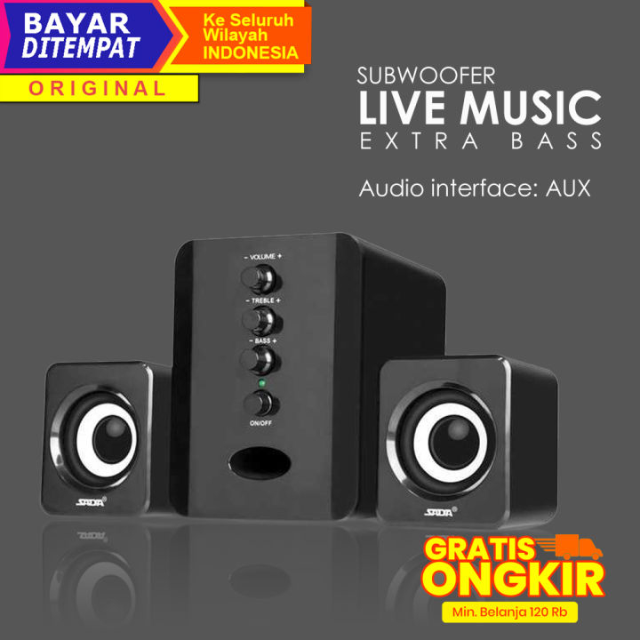 Pengeras Suara Jack Audio Alat Pemutar Musik Lagu MP3 Speker Extra Bas with Subwoofer USB Power Non 