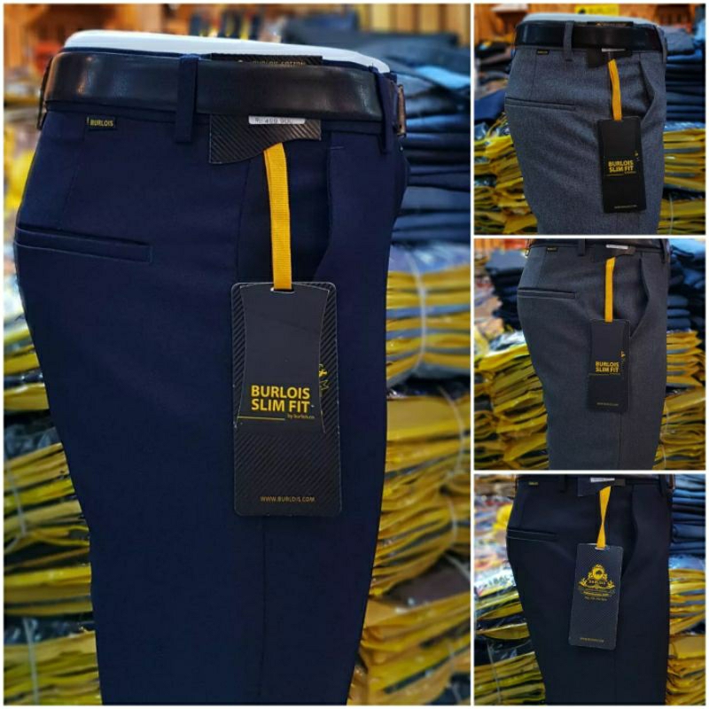 burlois  celana bahan pria slim fit premium jas formal casual kerja kantoran bahan semi wol import o