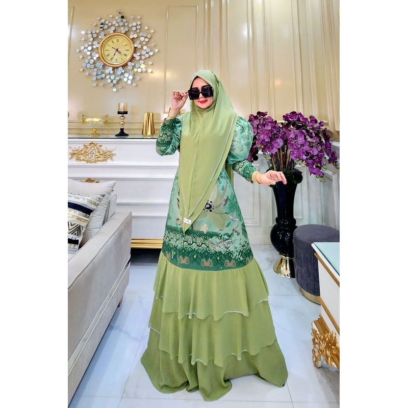 Vintage Soekha Gamis Syari Set Khimar Ceruti Motif Renda Polos Sultan Terbaru