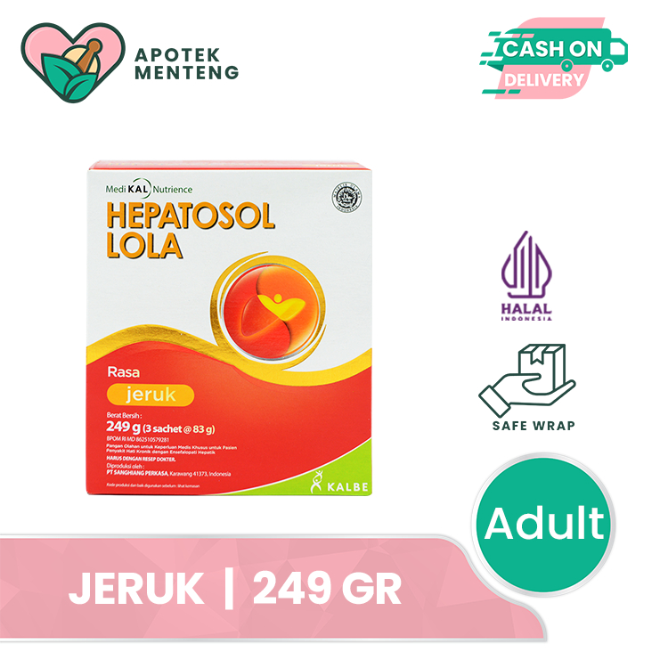 

Hepatosol Lola Orange 249 Gram - Susu Nutrisi Khusus Pasien Gangguan Hati Berat