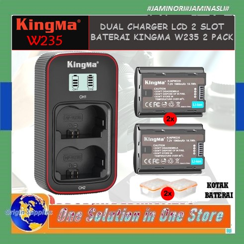 Charger KINGMA Dual Charger LCD + Fuji 2-pack NP-W235 for Fujifilm XT4 X-T4 Baterai NP W235