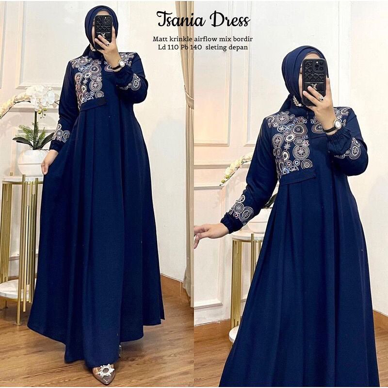 Gamis Terbaru TSANIA DRESS WD Bahan CRINKLE AIRFLOW Ld 110 CM M L XL Dan XXL Baju Gamis Pesta Busana