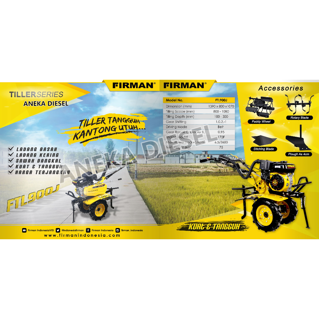 Mesin Bajak Sawah Traktor FIRMAN FTL 900J Cultivator Tiller Machine FTL 900J FIRMAN Pembajak Sawah
