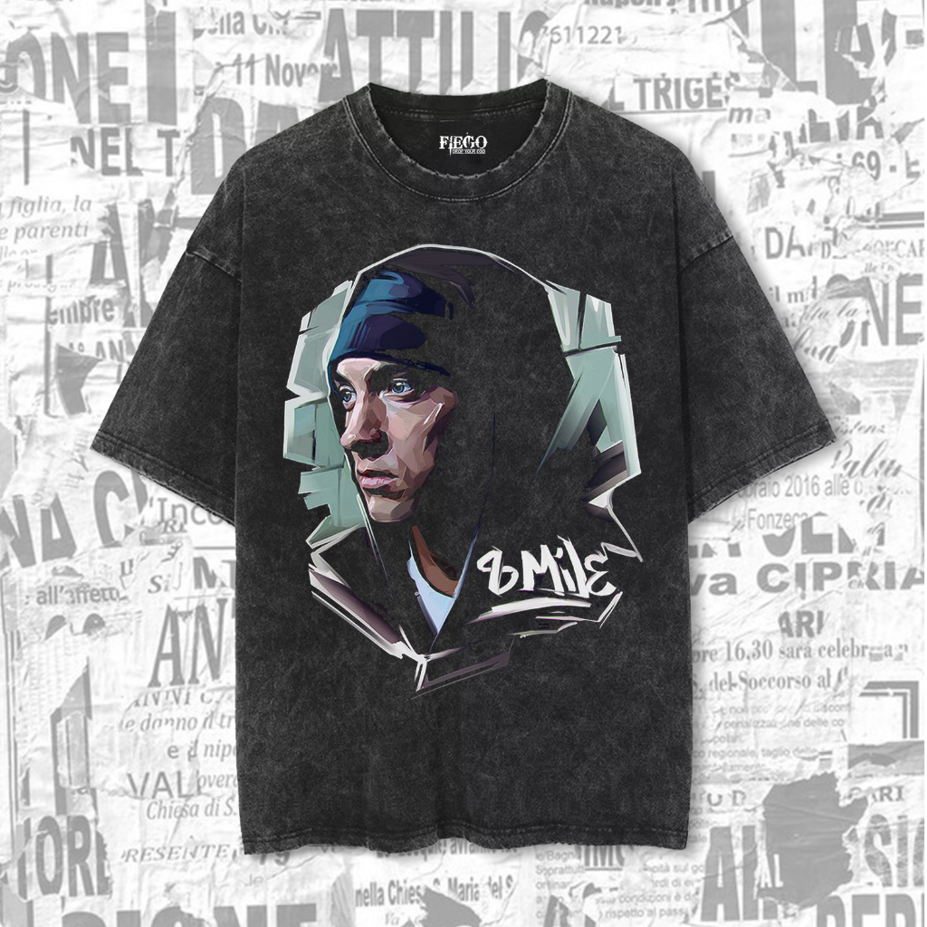 Fiego "EMINEM 8 MILE" | Premium Oversize T-Shirt | Stone Wash | Kaos Vintage | Kaos Washed tee | Was