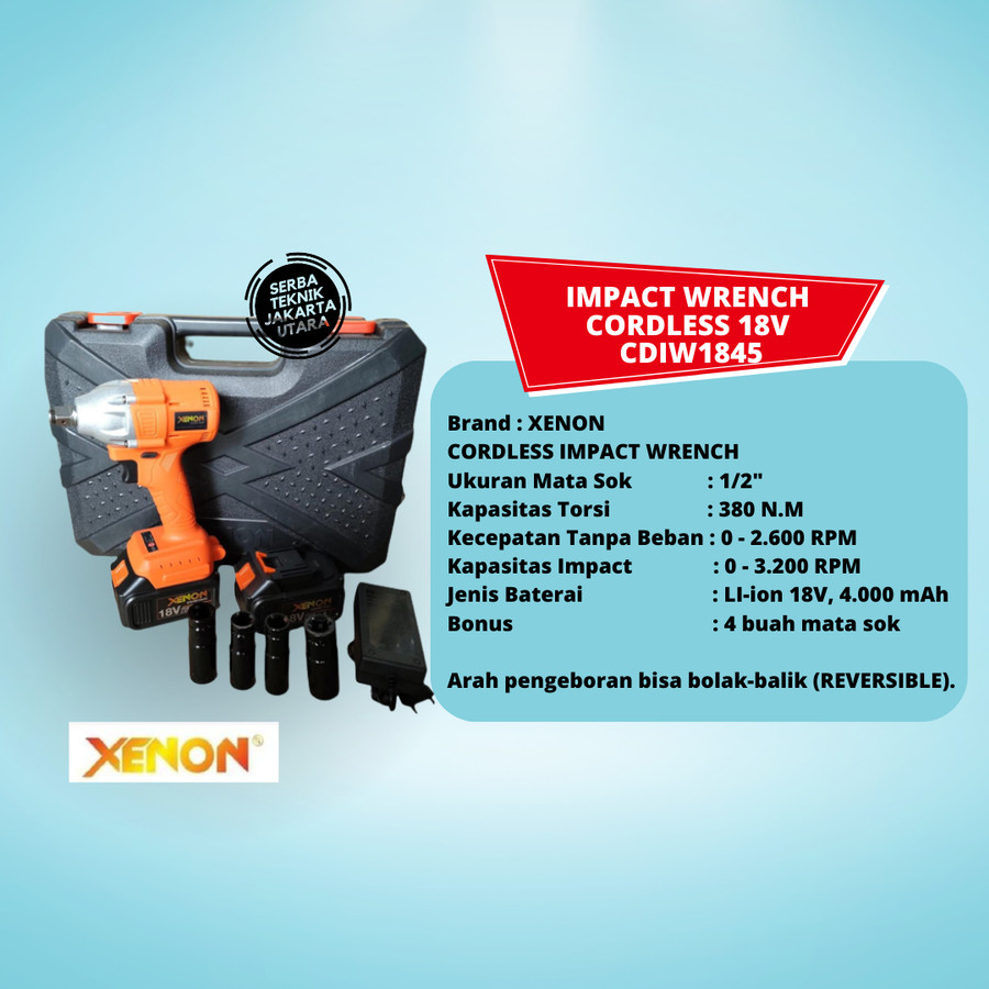 XENON 18 volt Impact Wrench Cordless Brushless Alat Buka Baut Baterai
