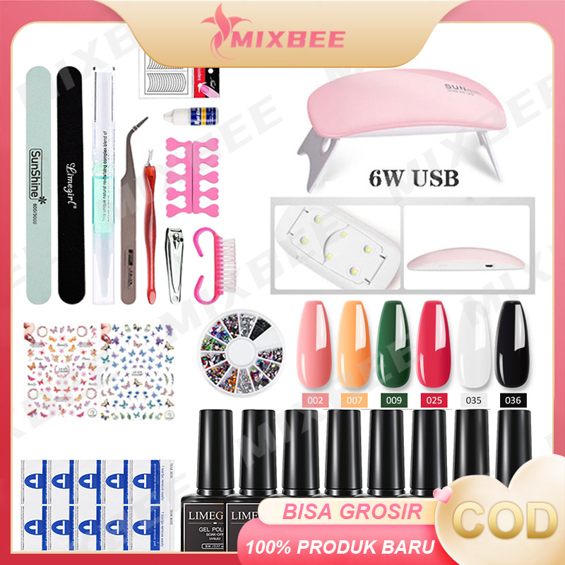 6 warna Kuku Gel Set Lampu Kuku UV, Paket Nail Art Lengkap Nail Art Set Nail Art Brush