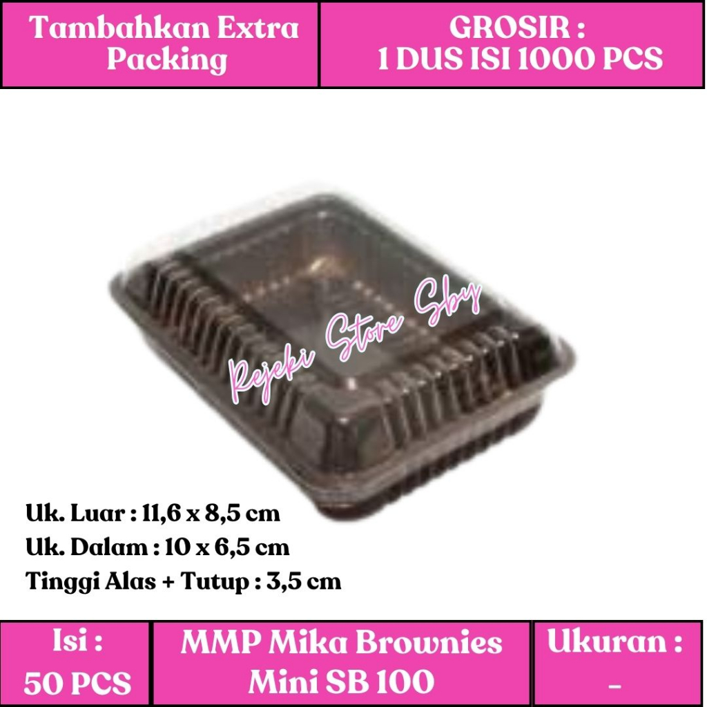 (50 Pcs) MMP SB 100 | Mika Brownies Mini | 11,6x8,5x3,5 cm | Mika Kue / Mika Mochi / Mika Dimsum