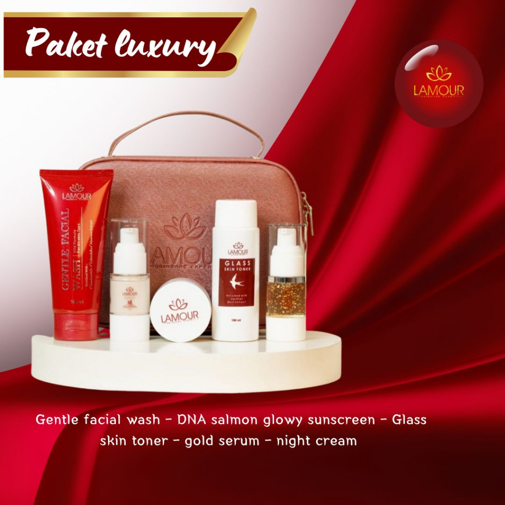 PAKET LUXURY LAMOUR SKINCARE HALAL - WAJAH GLOWING - PENGHILANG FLEK - BEKAS JERAWAT - MENGECILKAN P