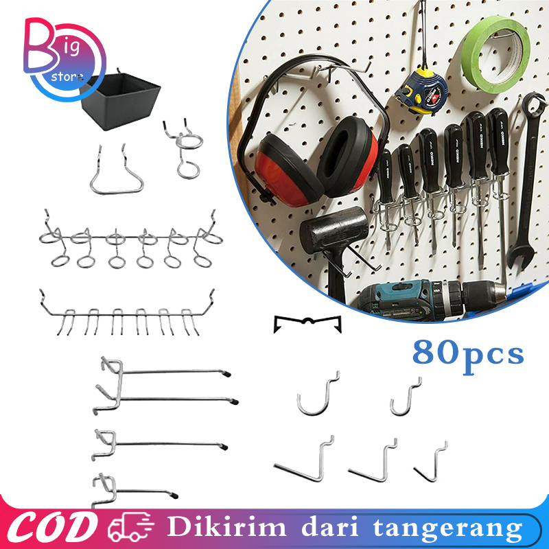 80pcs/Set Gantungan Pegboard Pegboard Hook Cantolan Pegboard Pegboard Aksesoris Triangle Pegboard Ac