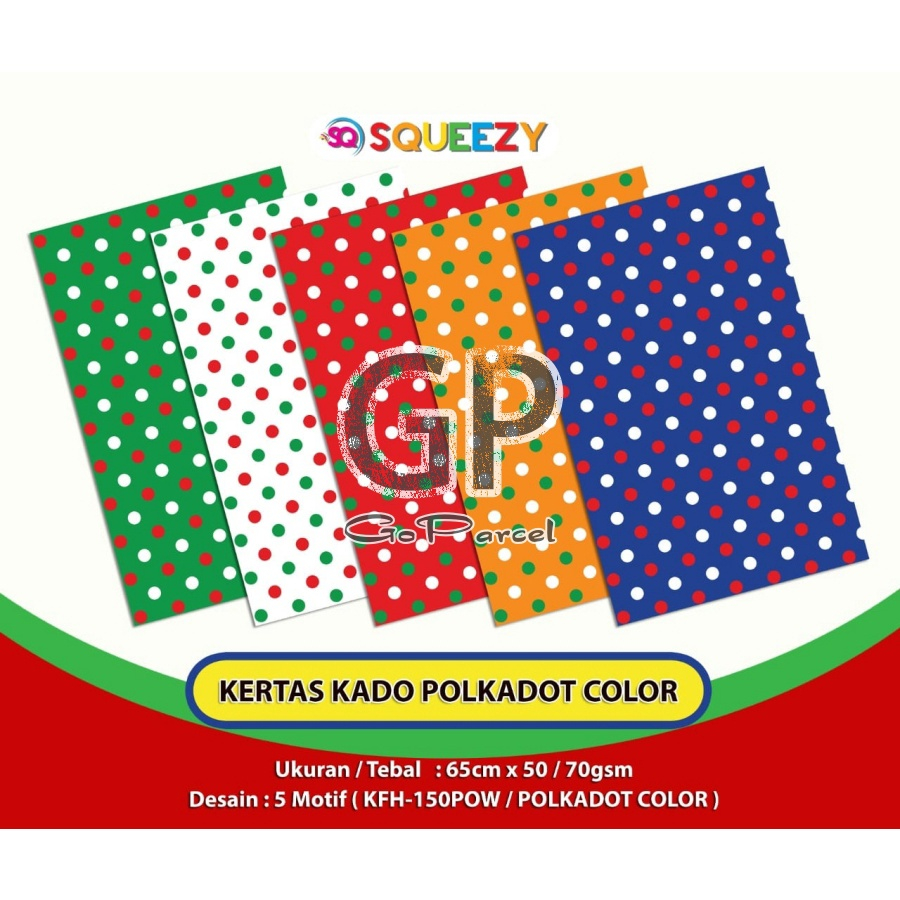 

( 5 Lembar ) KERTAS KADO SQ DOFF - GIFT WRAPPING PAPER POLKADOT COLOUR DOT PINK BLUE PURPLE ONDE POLKA