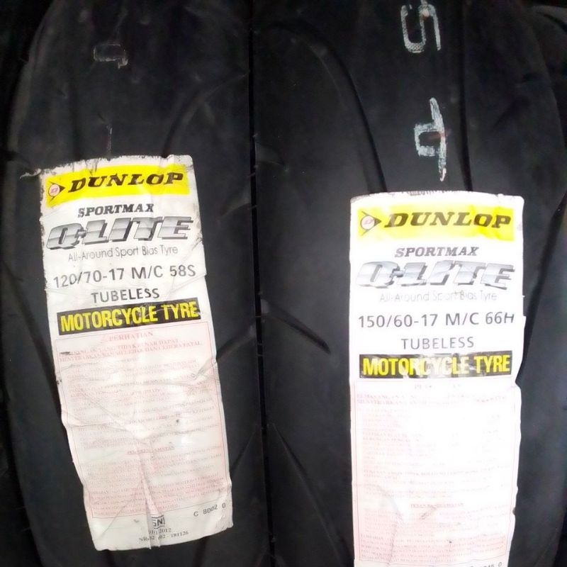ban Dunlop q-lite ring 17 sepasang depan dan belakang ukuran 120-70/17 dan 150-60/17