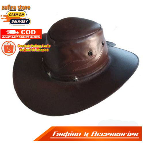 Topi Koboy Kulit Asli Garut /Topi Pria Coboy Kulit Keren /Topi Cowok Coboy Premium Quality Termurah